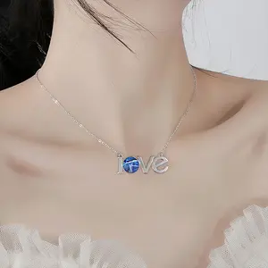 True Blue Lovers Pendant Necklace LOVE Letter