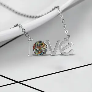 Postcard Lovers Pendant Necklace LOVE Letter