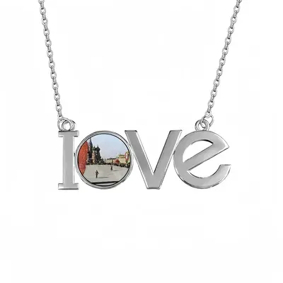 Lady In Red Square Lovers Pendant Necklace LOVE Letter