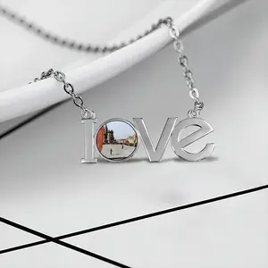 Lady In Red Square Lovers Pendant Necklace LOVE Letter