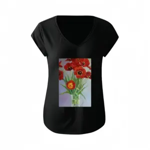 Women Tulips Short-Sleeved V-neck T-Shirt