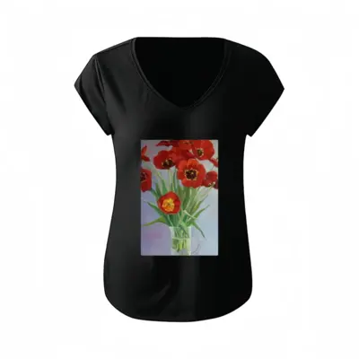 Women Tulips Short-Sleeved V-neck T-Shirt