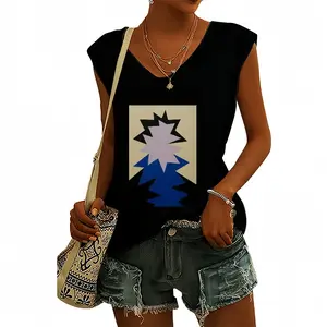 Women Blue Scarf Short-Sleeved V-neck T-Shirt