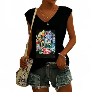 Women Two-Faced Demon Short-Sleeved V-neck T-Shirt