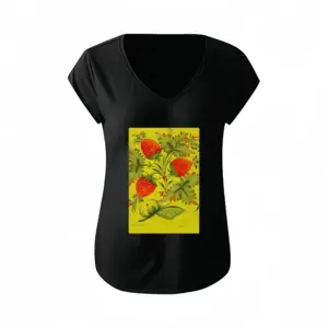 Women Raspberry Short-Sleeved V-neck T-Shirt