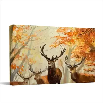 Deer Family In An Autumn Forest Canvas Decorative Painting (Multi-Size, Transverse)