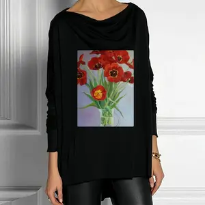 Women Tulips Drop Collar Long Sleeve T-Shirt