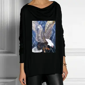 Women Eagle Scratch Drop Collar Long Sleeve T-Shirt