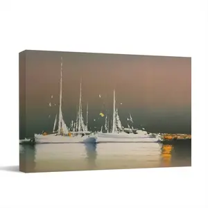 Sailboats Anchored At Sunset Canvas Decorative Painting (Multi-Size, Transverse)