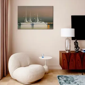 Sailboats Anchored At Sunset Canvas Decorative Painting (Multi-Size, Transverse)