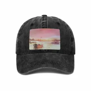 The Boat And Sunset Baseball Cap (Denim Fabric)