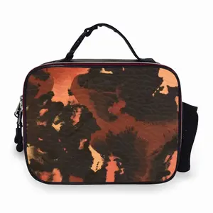 Orange Black Portable Leather Lunch Bag