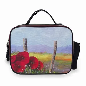 Fence Poppies Portable Leather Lunch Bag