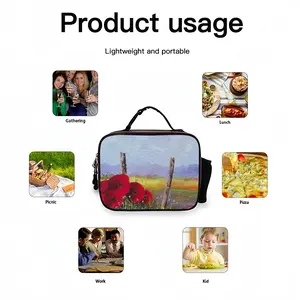 Fence Poppies Portable Leather Lunch Bag