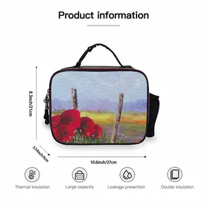 Fence Poppies Portable Leather Lunch Bag