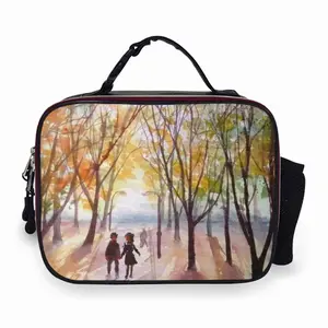 Set 1-Together In The Autumn Park Autumn Trees Portable Leather Lunch Bag