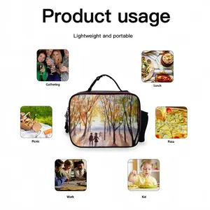 Set 1-Together In The Autumn Park Autumn Trees Portable Leather Lunch Bag