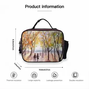 Set 1-Together In The Autumn Park Autumn Trees Portable Leather Lunch Bag