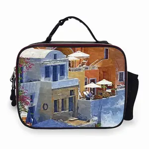 Santorini Houses In Oia Portable Leather Lunch Bag