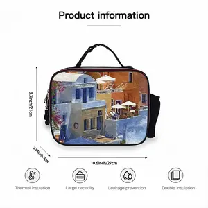 Santorini Houses In Oia Portable Leather Lunch Bag