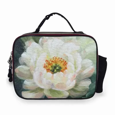 White Peony Portable Leather Lunch Bag