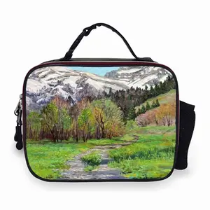 Impressionist Snow Mountains Portable Leather Lunch Bag