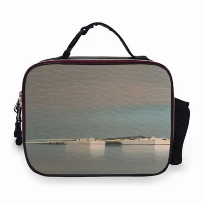 Light Blue Lagoon With Two Boats Portable Leather Lunch Bag