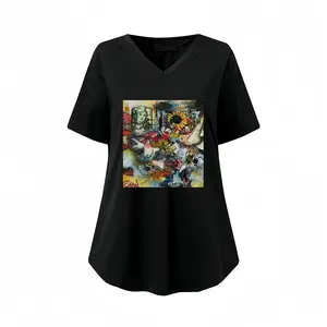 Women Postcard V-neck Short Sleeve T-Shirt (Long)