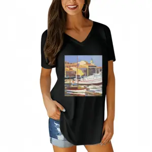 Women Sète The Navy V-neck Short Sleeve T-Shirt (Long)