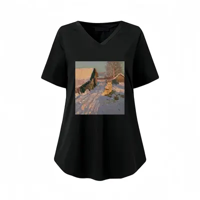 Women Winter Evening Shadows V-neck Short Sleeve T-Shirt (Long)