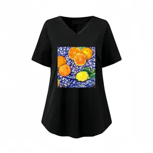 Women Oranges V-neck Short Sleeve T-Shirt (Long)