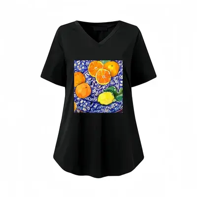 Women Oranges V-neck Short Sleeve T-Shirt (Long)