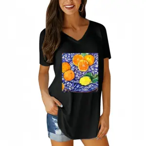 Women Oranges V-neck Short Sleeve T-Shirt (Long)