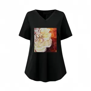 Women Roses V-neck Short Sleeve T-Shirt (Long)