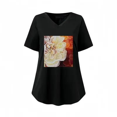 Women Roses V-neck Short Sleeve T-Shirt (Long)