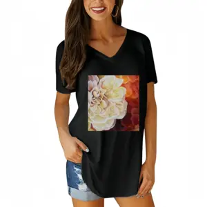 Women Roses V-neck Short Sleeve T-Shirt (Long)