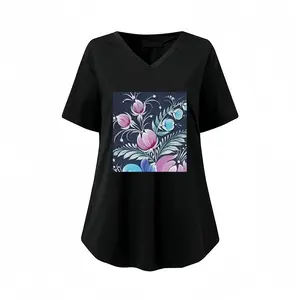 Women Night Pleasure V-neck Short Sleeve T-Shirt (Long)