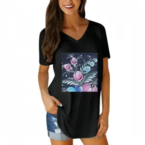 Women Night Pleasure V-neck Short Sleeve T-Shirt (Long)