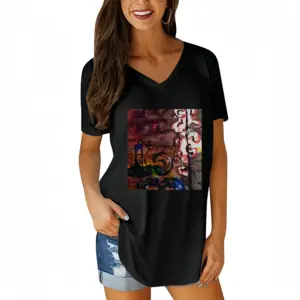 Women Escudit V-neck Short Sleeve T-Shirt (Long)