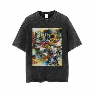 Men Postcard Short Sleeve T-Shirt (Denim Fabric)