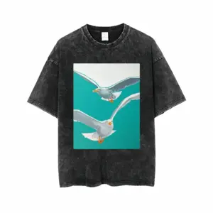 Men Seagulls Short Sleeve T-Shirt (Denim Fabric)