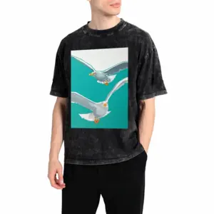 Men Seagulls Short Sleeve T-Shirt (Denim Fabric)