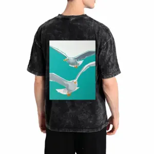 Men Seagulls Short Sleeve T-Shirt (Denim Fabric)