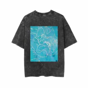 Men Turquoise Peony Short Sleeve T-Shirt (Denim Fabric)