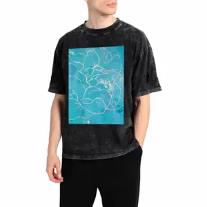 Men Turquoise Peony Short Sleeve T-Shirt (Denim Fabric)