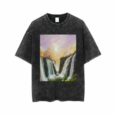 Men Among The Waterfalls Short Sleeve T-Shirt (Denim Fabric)