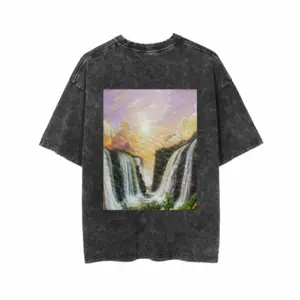 Men Among The Waterfalls Short Sleeve T-Shirt (Denim Fabric)