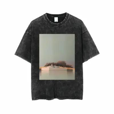 Men Green Lagoon With One Boat Short Sleeve T-Shirt (Denim Fabric)