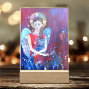 Angel With Cat Acrylic Lamp (Rectangle)