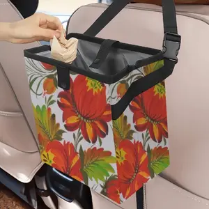 Orange Flower Car Garbage Storage Bag